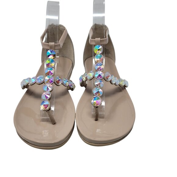 Kenneth Cole Reaction‎ Slim Key Sandals Sz 6 Nude Rhinestone T-Strap Glam Formal - Picture 2 of 12